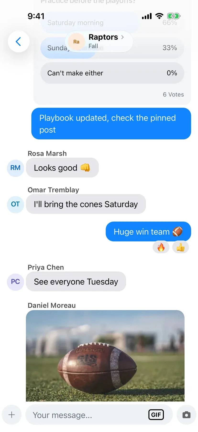 BenchApp team chat conversation