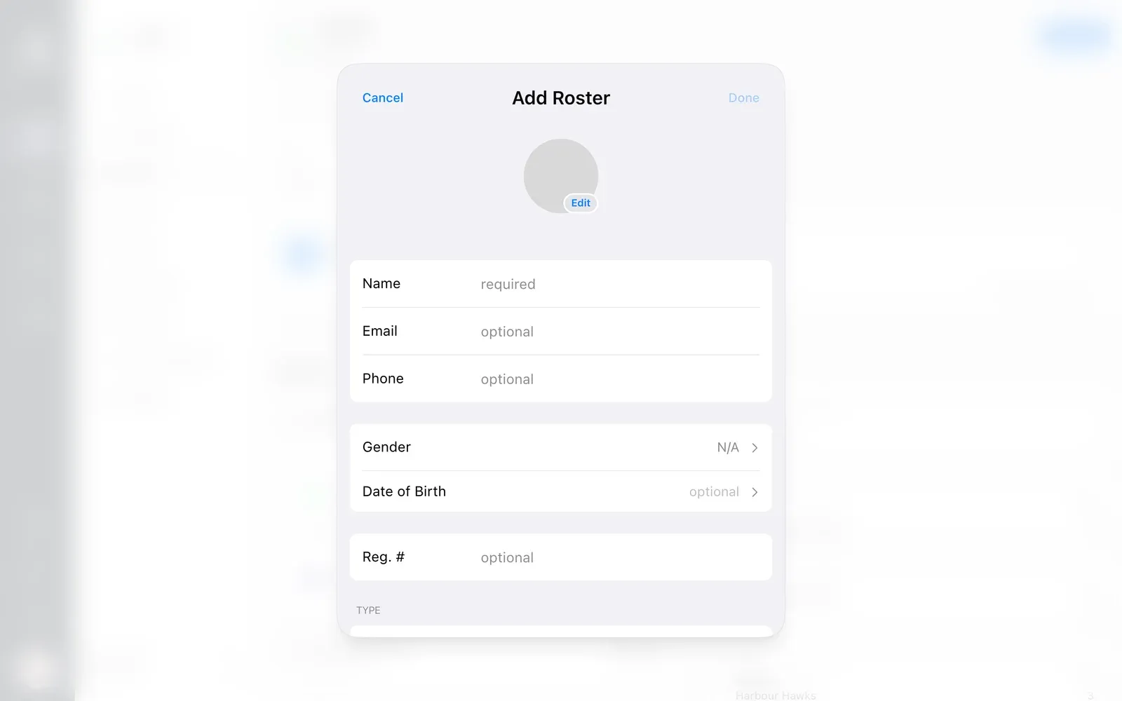 BenchApp on a computer: adding a person with name, email, phone and type