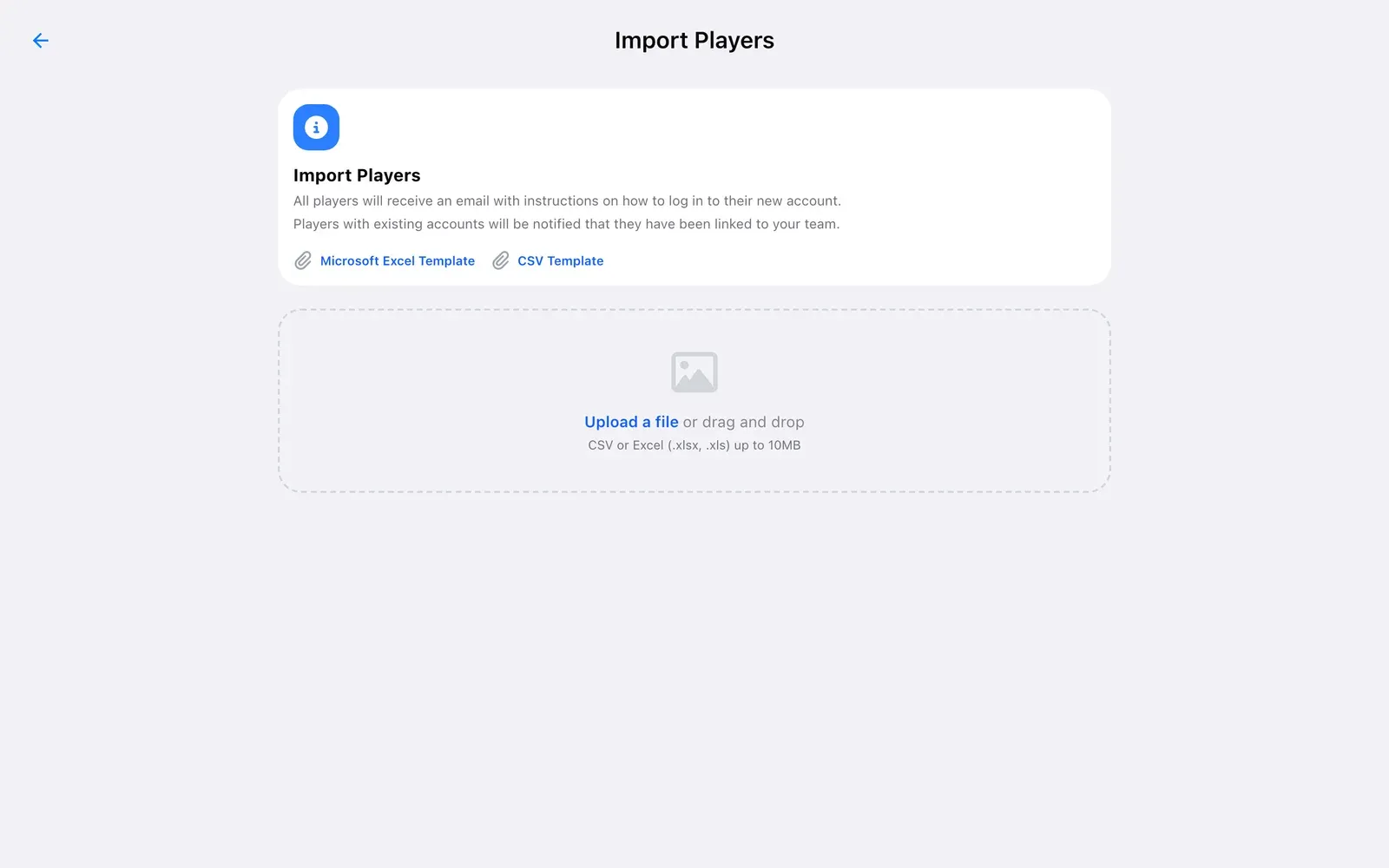 BenchApp on a computer: Import Players with Excel and CSV templates