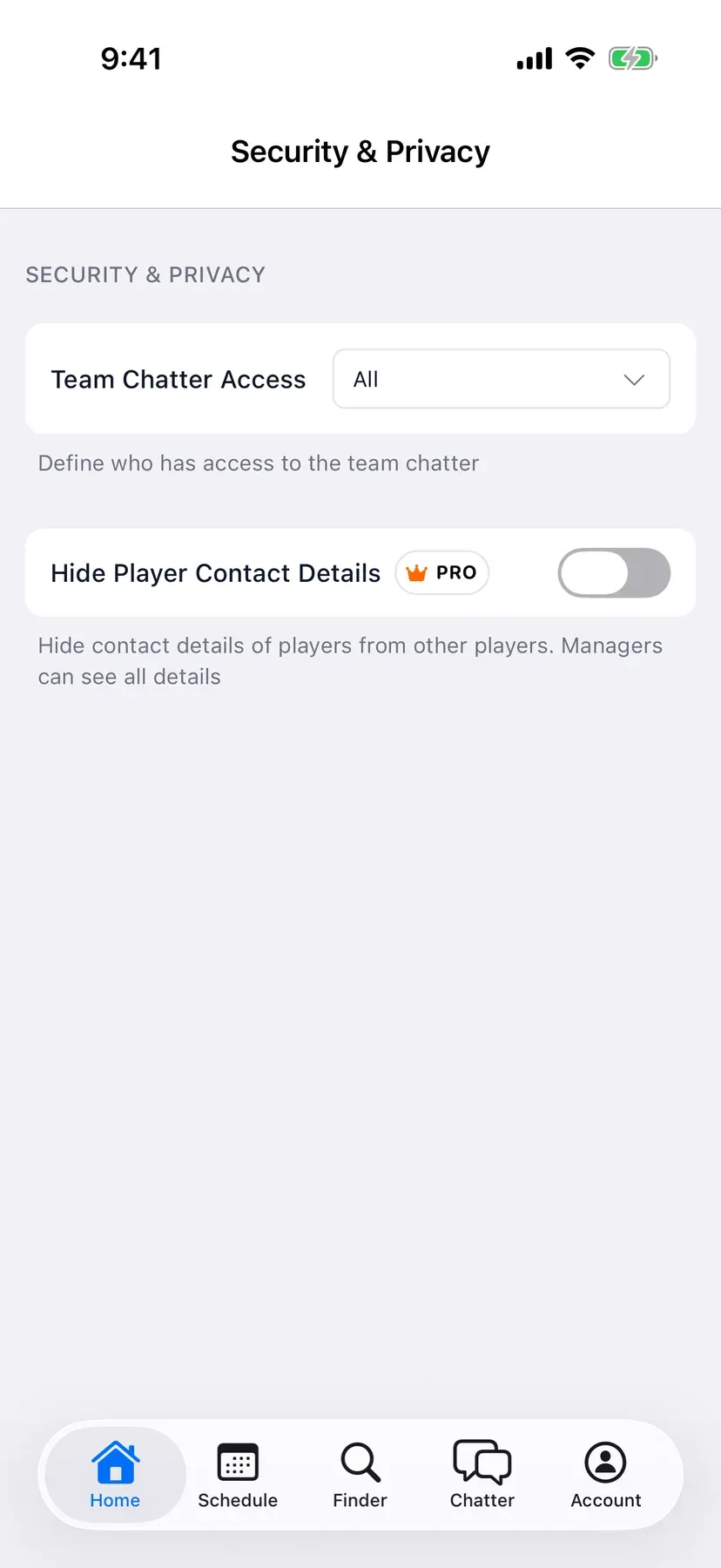 BenchApp on a phone: Security & Privacy with Hide Player Contact Details
