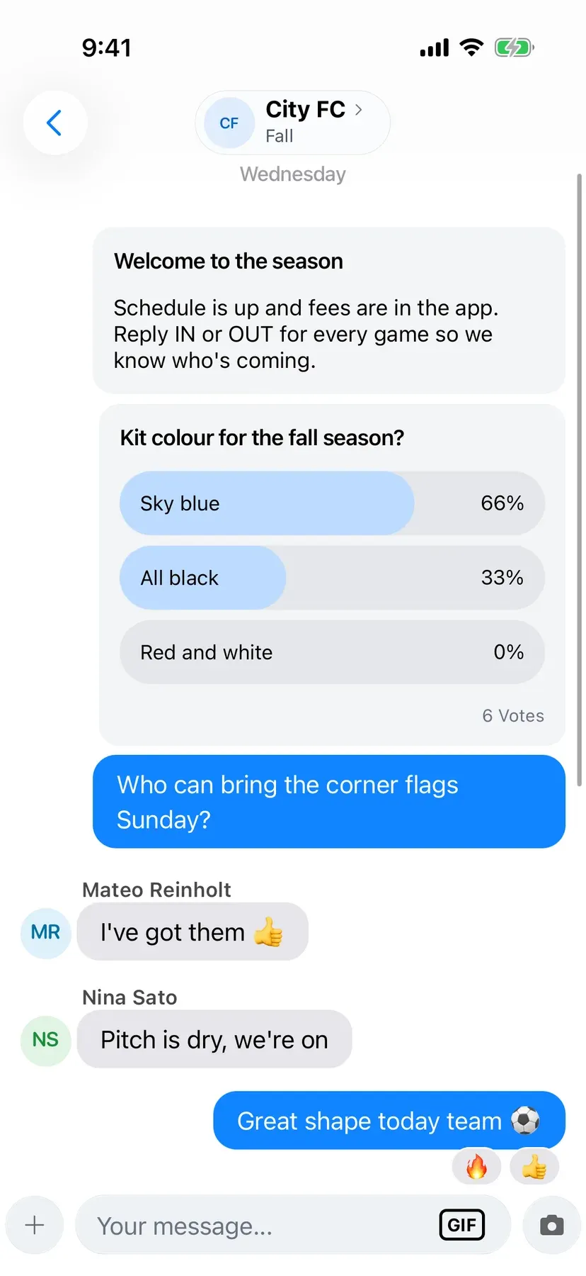 BenchApp team poll with votes